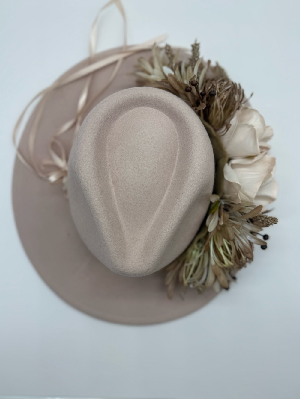 Light Pink Wide-Brim Floral Accent Women's Hat
